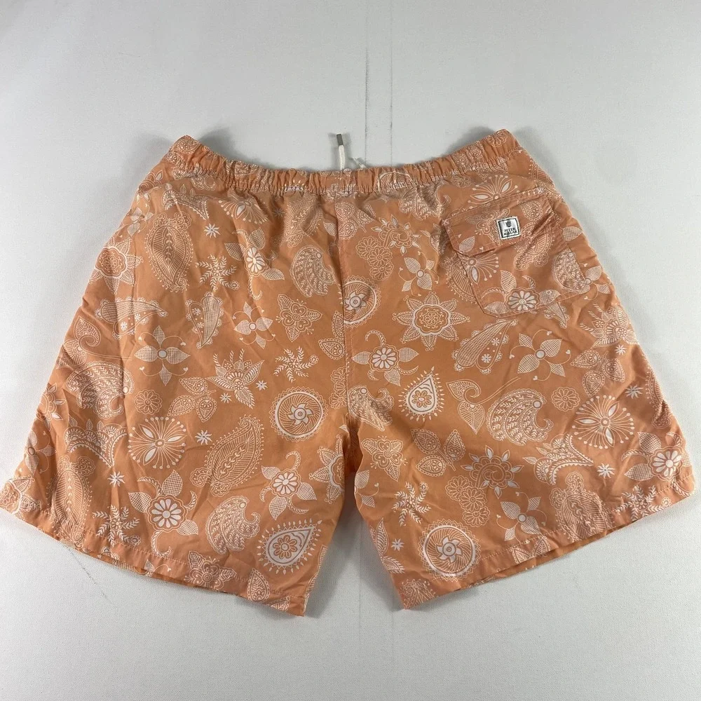 Peter Millar Swim Shorts Mens XL Orange White Floral‎ Paisley Board Trunks Beach